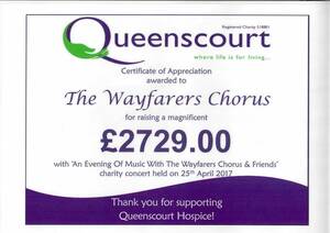 Queenscourt Hospice Donation Certificate