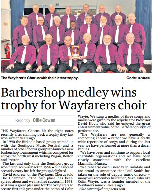 Wayfarers Chorus Win Trophy